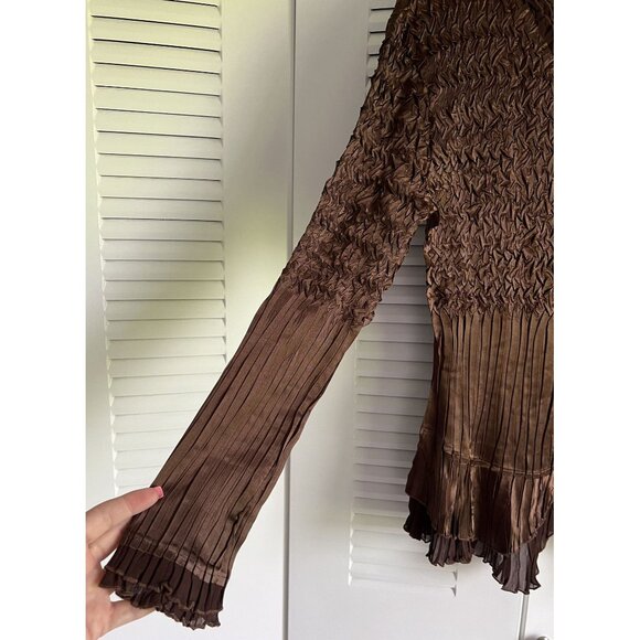 Night Studio New York Brown Ruffled Textured Button-Up Lightweight Jacket Small - Picture 2 of 6